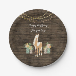 ウマパーソナライズされたウフラワーウッド素朴誕生日 ペーパープレート