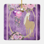 ウマパーソナライズされたスかわいらし・ピンク・パープル・クリスマス セラミックオーナメント (裏面)