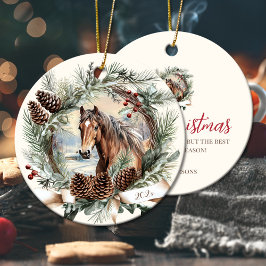 ウマファーム動物クリスマスピネコンリース セラミックオーナメント