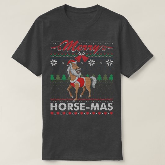 ウマメリーマス馬ライダー醜いクリスマスセーター Tシャツ (デザイン正面)