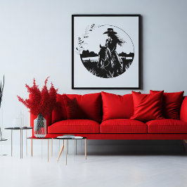 ウマモダンエレガントー女性のカーボーイフラワーエクエストリアン キャンバスプリント