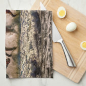 ウマランニングーズ海サーフアットサンセット キッチンタオル (四つ折り)