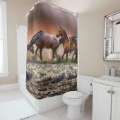 ウマランニングーズ海サーフアットサンセット シャワーカーテン (インサイチュ)