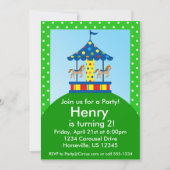 ウマ回転木馬、カーニバルサーカス誕生日パーティー 招待状 (正面)