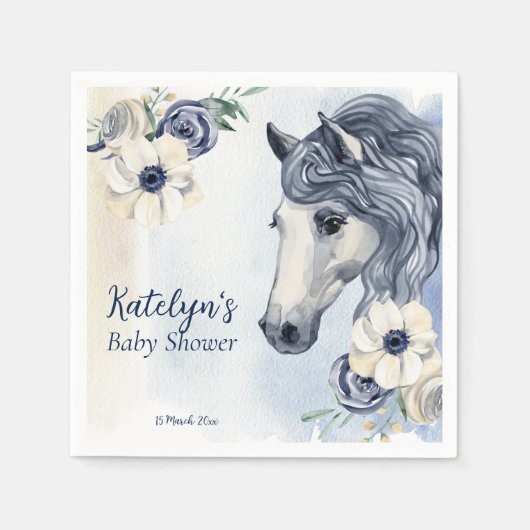 ウマ女性のカーボーイベビーシャワーモノグラムの スタンダードカクテルナプキン (正面)