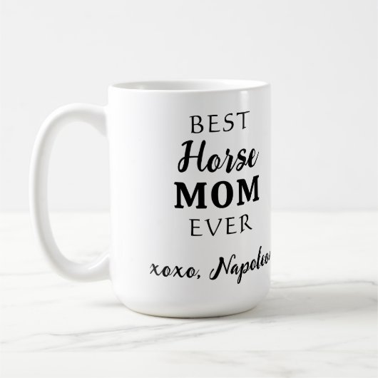 ウマ最高のママカワイイカスタム馬術写真 コーヒーマグカップ (左)