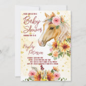 ウマ牧場ひまわり花ピンクの花ベビーシャワー 招待状 (正面)
