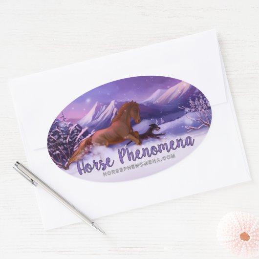 ウマ現象ウインターステッカー 楕円形シール (封筒)