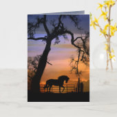 ウマ科の共感馬とオークの木 カード (黄色い花)