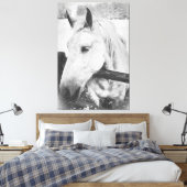 *~* ウマ科の AR22。木製フェンスの上に白い馬 キャンバスプリント (インサイチュ (寝室))