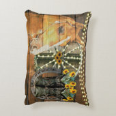 ウマ素朴サンフラワーワゴンホイールカウボーイブーツ アクセントクッション (裏面(縦))