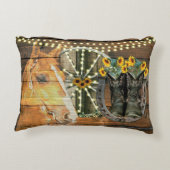 ウマ素朴サンフラワーワゴンホイールカウボーイブーツ アクセントクッション (裏面)