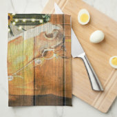 ウマ素朴サンフラワーワゴンホイールカウボーイブーツ キッチンタオル (四つ折り)