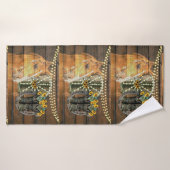 ウマ素朴サンフラワーワゴンホイールカウボーイブーツ バスタオル (バスタオル)