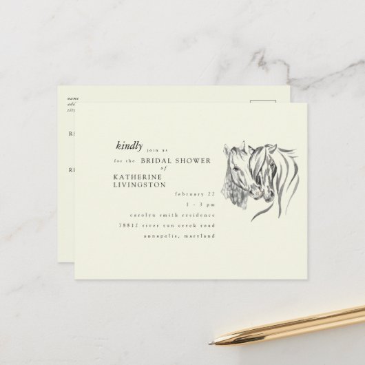 ウマ素朴ズヌズリングクリームブライダルシャワー ポストカード (正面/裏面インサイチュ)