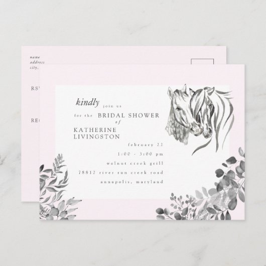 ウマ素朴ズヌズリングピンクブライダルシャワー インビテーションポストカード (正面/裏面)