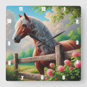 ウマ素朴メドー鮮やかカントリーサイド スクエア壁時計 (正面)