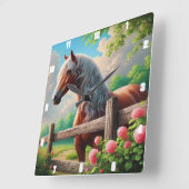 ウマ素朴メドー鮮やかカントリーサイド スクエア壁時計 (傾斜)