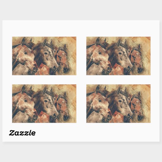 ウマ素朴ントリオ 長方形シール (シート)