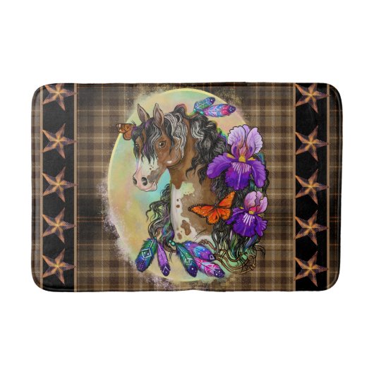 ウマ絵を描ームスタンと虹彩と蝶こうもり バスマット (正面)