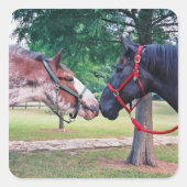 ウマ荷車を引くステッカー スクエアシール (正面)