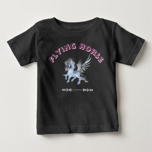 ウマ飛んでいるキッズTシャツ – 魔法の馬デザイン ベビーTシャツ (正面)