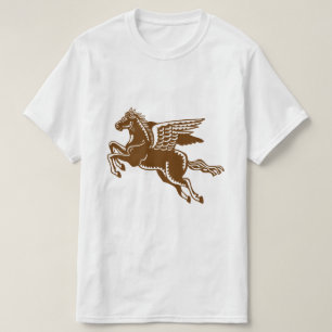 ウマ飛んでいる – くるみ茶色と白Tシャツ Tシャツ