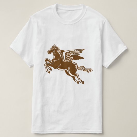 ウマ飛んでいる – くるみ茶色と白Tシャツ Tシャツ (デザイン正面)