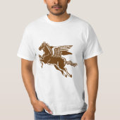ウマ飛んでいる – くるみ茶色と白Tシャツ Tシャツ (正面)