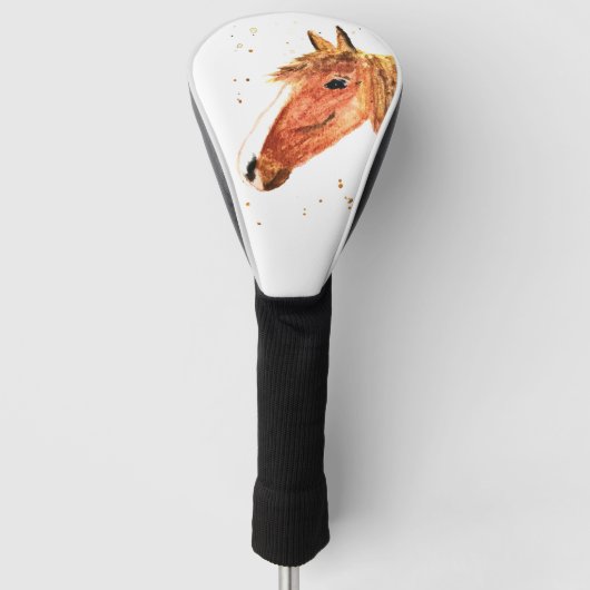 ウマ馬馬術動物おもしろい水彩色 ゴルフヘッドカバー (正面)