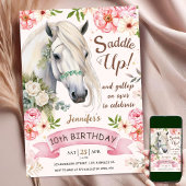 ウマ10誕生日ガールピンク花サドルアップ 招待状