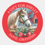 ウマ・アット・ア・ファーム・クリスマスギフトパーソナライズされた・ラベル ラウンドシール (正面)