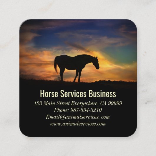 ウマ・サービス又ウマ科のは獣医ビジネス用車 スクエア名刺 (正面)