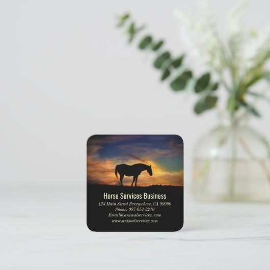 ウマ・サービス又ウマ科のは獣医ビジネス用車 スクエア名刺 (スタンド正面)
