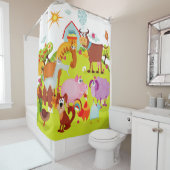 ウマ、ブタ、ヒツジ、オンドリ、ヤギ、雄牛を持つ農場 シャワーカーテン (インサイチュ)