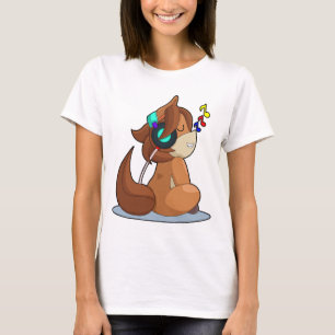ウマ ヘッドホン ミュージック Tシャツ