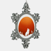 ウマ·ワイルド·ウェスト·サンセット·ランドスケープのカウボーイ スノーフレークピューターオーナメント (左)