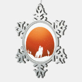 ウマ·ワイルド·ウェスト·サンセット·ランドスケープのカウボーイ スノーフレークピューターオーナメント (右)