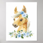 ウマ，家畜，青い花，男の子子供部屋 ポスター (正面)