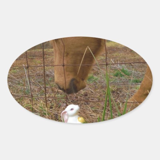 ウマ&春フラワーバニー 楕円形シール (正面)