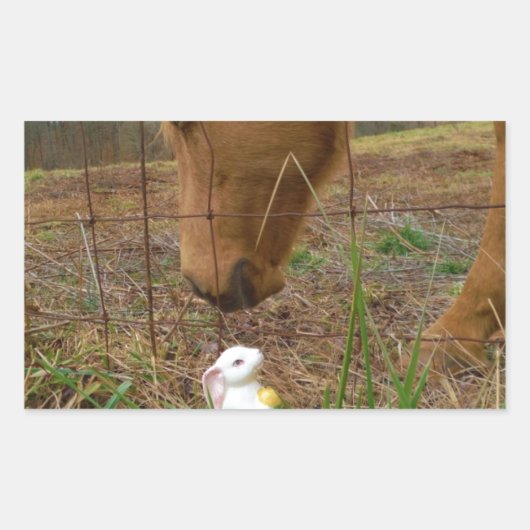 ウマ&春フラワーバニー 長方形シール (正面)