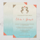 ウミウマの愛をテーマにした海辺のウェディング 招待状 (正面/裏面)