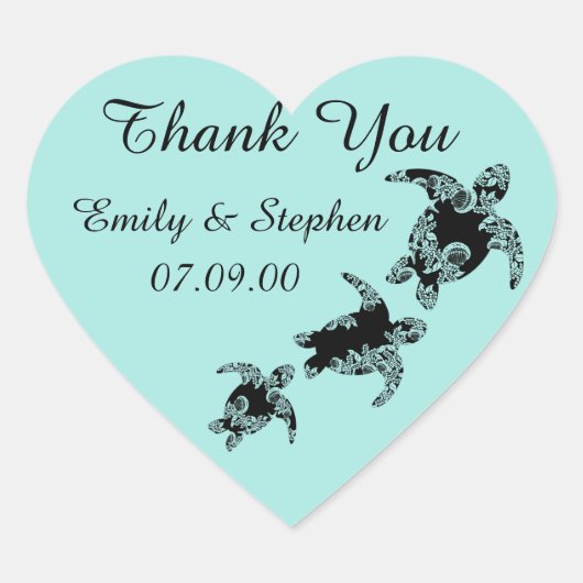 ウミガメありがとう ハートシール (正面)