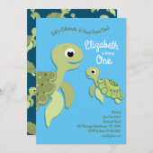 ウミガメかわいい子供たち1st誕生日パーティー 招待状 (正面/裏面)
