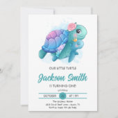 ウミガメかわいい子供の誕生日パーティー 招待状 (正面)