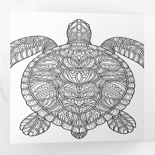 ウミガメがよくカラーリングカードを取得 三つ折り招待状 (内部最初)