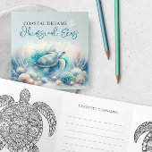 ウミガメがよくカラーリングカードを取得 三つ折り招待状