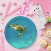 ウミガメがターコイズ海水で泳ぐ ペーパープレート (パーティー)