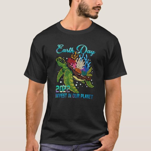 ウミガメが地球の環境に投資 Tシャツ (正面)