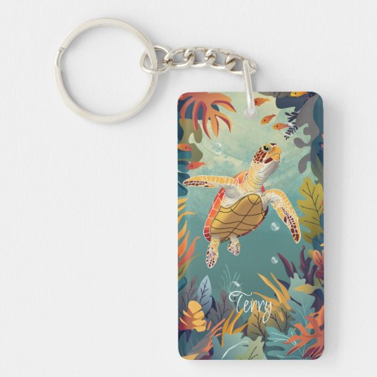 ウミガメが太平洋を海 キーホルダー (正面)